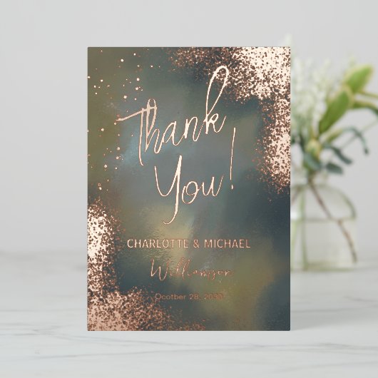 Invitation En Aluminium Dark Moody Sparkle Photo Overlay Merci Mariage (Debout devant)