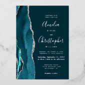 Invitation En Aluminium Dark Teal Silver Agate Script Wedding (Recto)