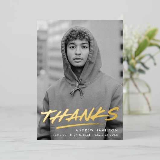 Invitation En Aluminium Dashed Grad Foil Photo Graduation Thank You Card (Debout devant)