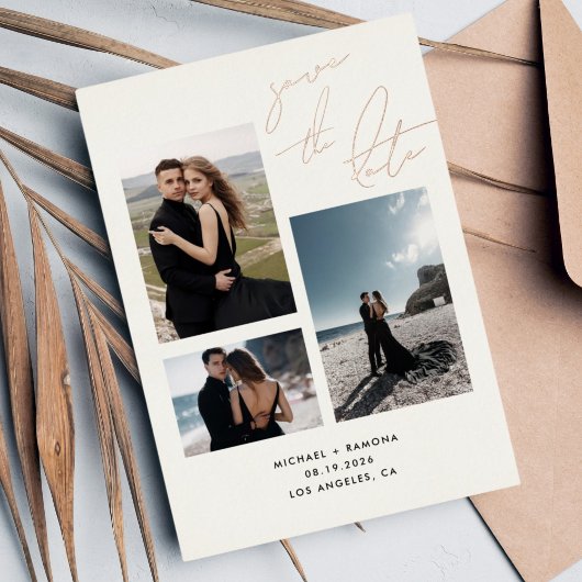 Invitation En Aluminium Date de sauvegarde de photo de script manuscrit mo
