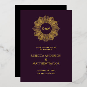 Invitation En Aluminium Date de sauvegarde du monogramme du soleil céleste