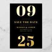 Invitation En Aluminium Date moderne Black and Gold Bold Enregistrer la da (Recto)