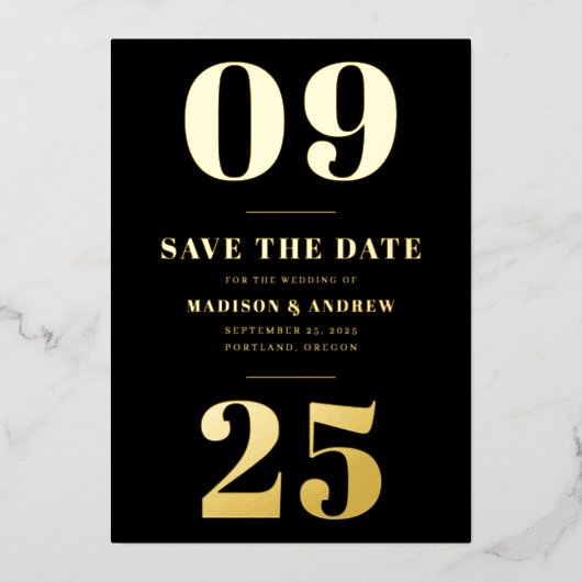 Invitation En Aluminium Date moderne Black and Gold Bold Enregistrer la da (Recto)