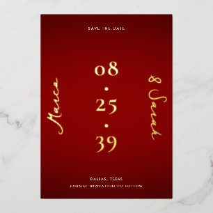 Invitation En Aluminium Date Moderne Mariage Rouge et Or Enregistrez la