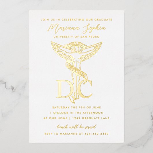 Invitation En Aluminium DC Docteur en Chiropratique Graduation Caduceus Go (Recto)
