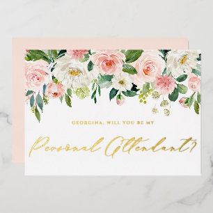 Invitation En Aluminium De jolies fleurs de blush seront ma dame d'honneur