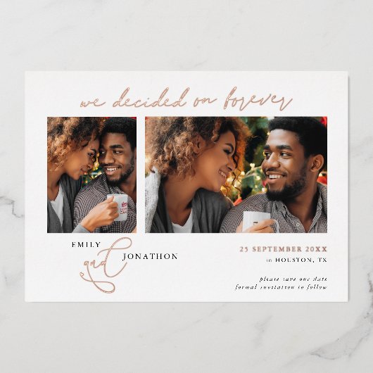 Invitation En Aluminium Décidé pour QR Rose Gold Real Foil Date d'enregist (Recto)