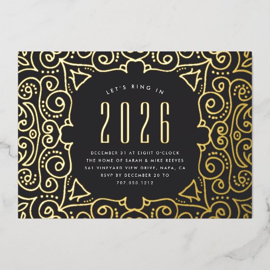 Invitation En Aluminium Déco chic | Soirée du Nouvel An (Recto)