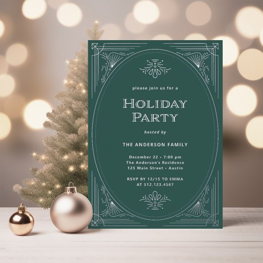 Invitation En Aluminium Déco moderne | Elégant Green Holiday Party Silver