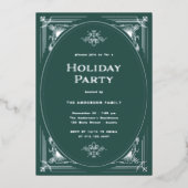 Invitation En Aluminium Déco moderne | Elégant Green Holiday Party Silver (Recto)