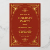 Invitation En Aluminium Déco moderne | Elégant Red Holiday Party Gold (Recto)