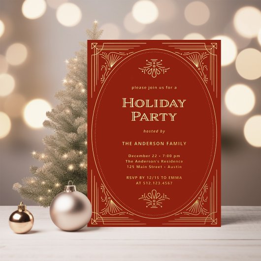 Invitation En Aluminium Déco moderne | Elégant Red Holiday Party Gold