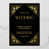 Invitation En Aluminium Déco moderne | Mariage élégant Noir et Or (Recto)