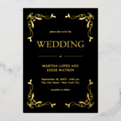 Invitation En Aluminium Déco moderne | Mariage élégant Noir et Or (Recto)