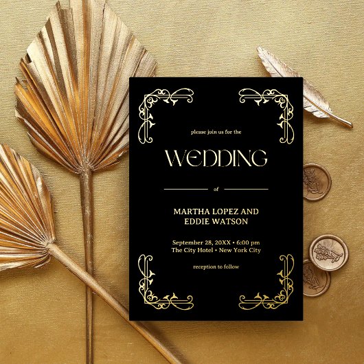Invitation En Aluminium Déco moderne | Mariage élégant Noir et Or
