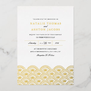 Invitation En Aluminium Déco Seigaiha Mariage Gold