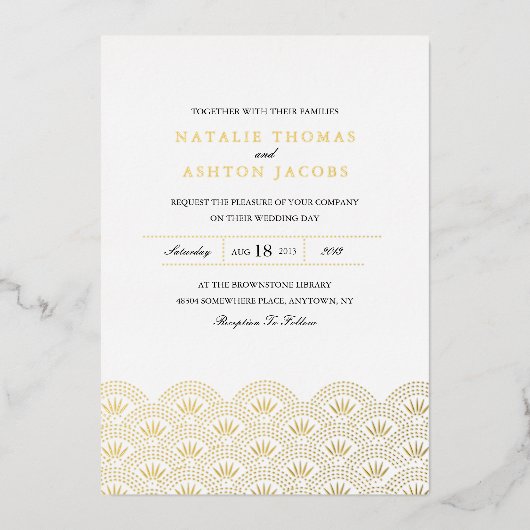 Invitation En Aluminium Déco Seigaiha Mariage Gold (Recto)
