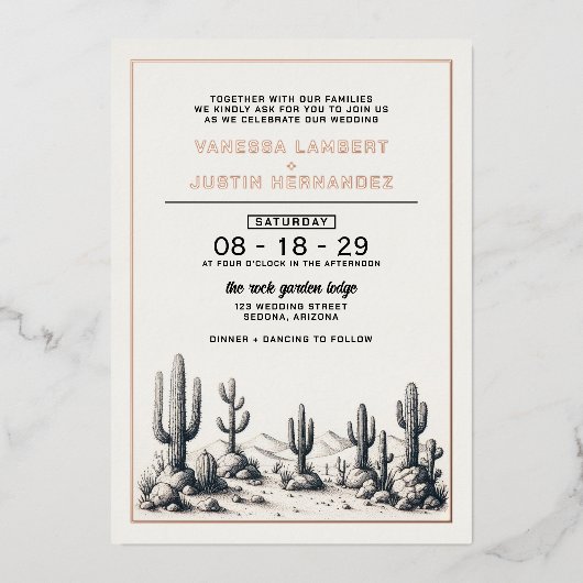 Invitation En Aluminium Décontracté Mariage Cactus (Recto)