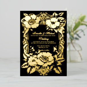 Invitation En Aluminium Décoration de mariage florale noire et dorée vinta