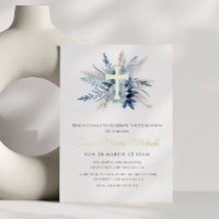 dédicace florale bleu croix d'or moderne