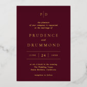 Invitation En Aluminium Deep Burgundy Elegant Classic Wedding (Recto)