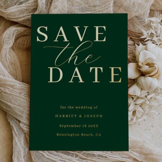 Invitation En Aluminium Deep Emerald & Gold Foil Wedding Save The Date