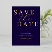 Invitation En Aluminium Deep Navy & Gold Foil Wedding Save The Date (Debout devant)