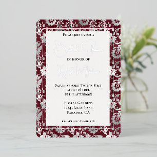 Invitation En Aluminium Défilé de mariage floral rouge burgundy argenté
