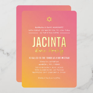 Invitation En Aluminium dégradé jaune rose étoile bat mitzvah moderne
