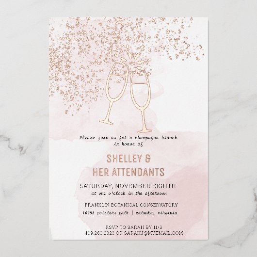 Invitation En Aluminium Déjeuner Champagne Rose Douche (Recto)