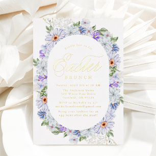 Invitation En Aluminium Déjeuner élégant de Pâques aux fleurs violettes de