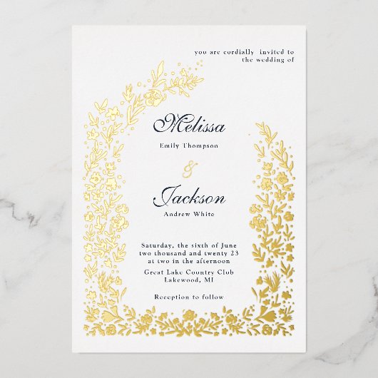 Invitation En Aluminium Délicat Mariage Arche Fleur Design Foil Invitatiat (Recto)