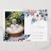 Invitation En Aluminium Delicate Blue & Red Shades Floral Botanical Posies (Recto)