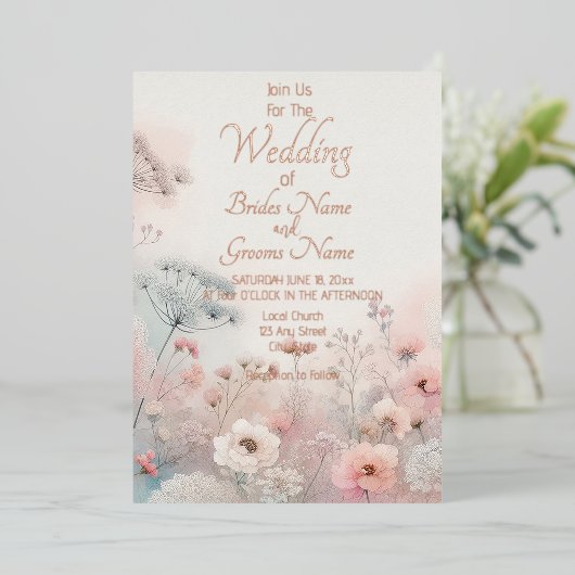 Invitation En Aluminium Delicate Queen Anne's Lace Wedding (Debout devant)