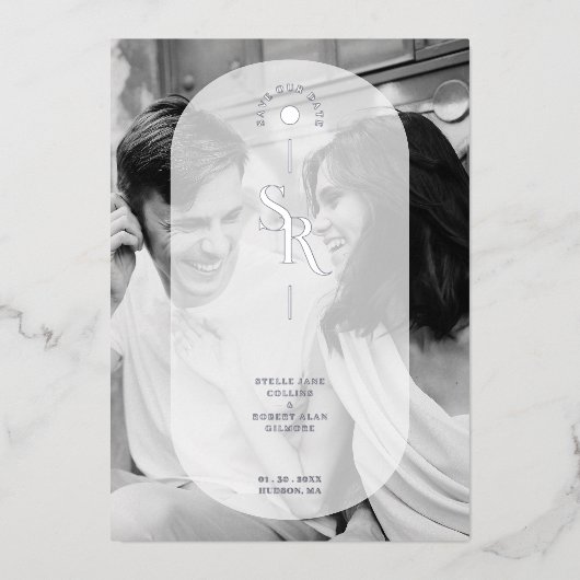 Invitation En Aluminium Delicate Vellum Transparency Elegant Black & White (Recto)