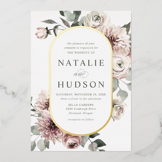 Invitation En Aluminium Delicate Winter Floral Frame Wedding (Recto)