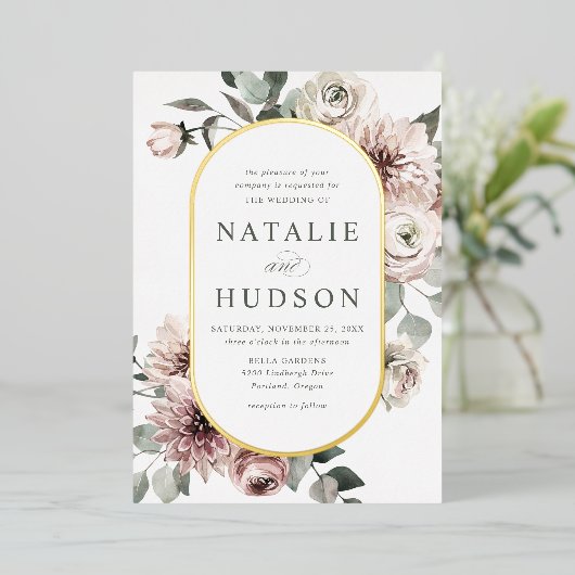 Invitation En Aluminium Delicate Winter Floral Frame Wedding (Debout devant)