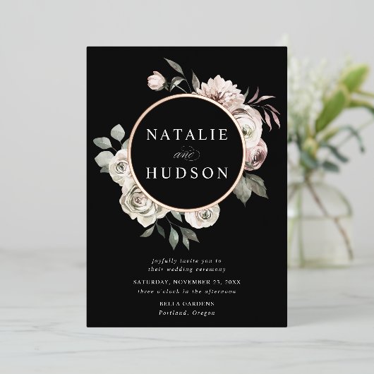 Invitation En Aluminium Delicate Winter Floral Frame Wedding (Debout devant)