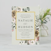Invitation En Aluminium Delicate Winter Floral Frame Wedding (Debout devant)