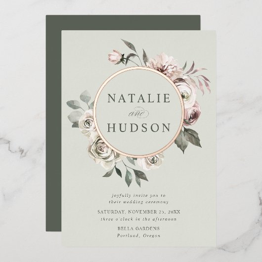 Invitation En Aluminium Delicate Winter Floral Frame Wedding (Recto/Verso)