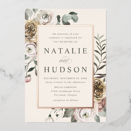 Invitation En Aluminium Delicate Winter Floral Frame Wedding (Recto)