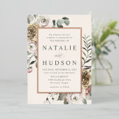 Invitation En Aluminium Delicate Winter Floral Frame Wedding (Debout devant)