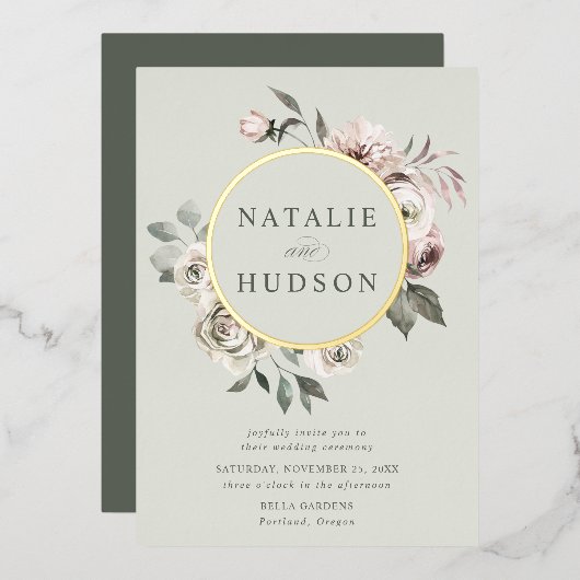 Invitation En Aluminium Delicate Winter Floral Frame Wedding (Recto/Verso)