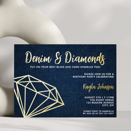 Invitation En Aluminium Denim and Diamonds Elegant Blue Geometric