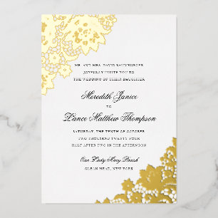 Invitation En Aluminium Dentelle de feuille d'or noir et or Script Mariage