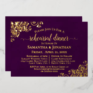 Invitation En Aluminium Dentelle d'or sur Plum Purple Mariage Dîner de rép