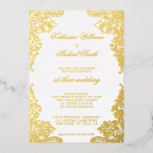 Invitation En Aluminium Dentelle florale Mariage Real Gold
