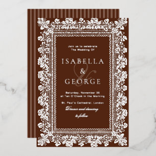 Invitation En Aluminium Dentelle Vintage Vieil Argent Mariage Marron Choco