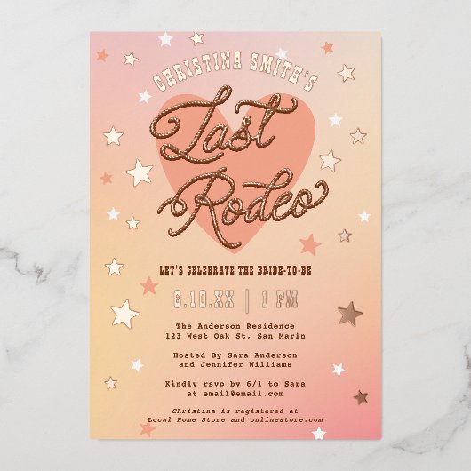 Invitation En Aluminium Dernière Rodeo Retro Fête des mariées occidentale (Recto)