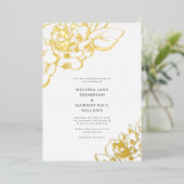 Invitation En Aluminium Design mariage élégant à fleurs dorées (Debout devant)